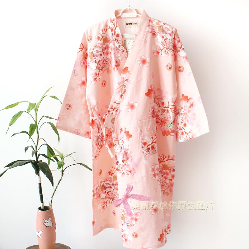 Bông gạc mỏng và áo choàng cotton nam giới và phụ nữ kimono áo choàng tắm đồ ngủ rất phẳng áo ngủ mùa xuân và mùa hè ren nightdress