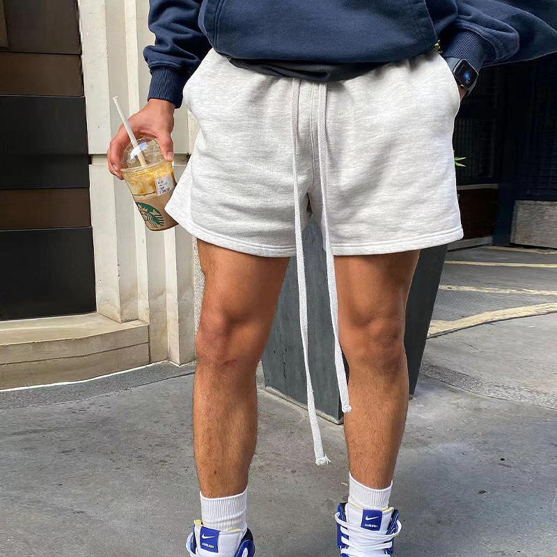 Heavyweight Pure Cotton Shorts for Men, Summer American Retro Gray Casual Sports Running Basketball Loose Fitness Three-Quarter Pants