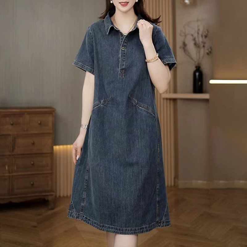 Casual Thin Denim Dress 2026 New Summer Plus Size Fashion Shirt Dress Slimming for Slightly Chubby Figures Casual Thin Denim Dress 2026 New Summer Plus Size Fashion Shirt Dress Slimming for Slightly Chubby Figures