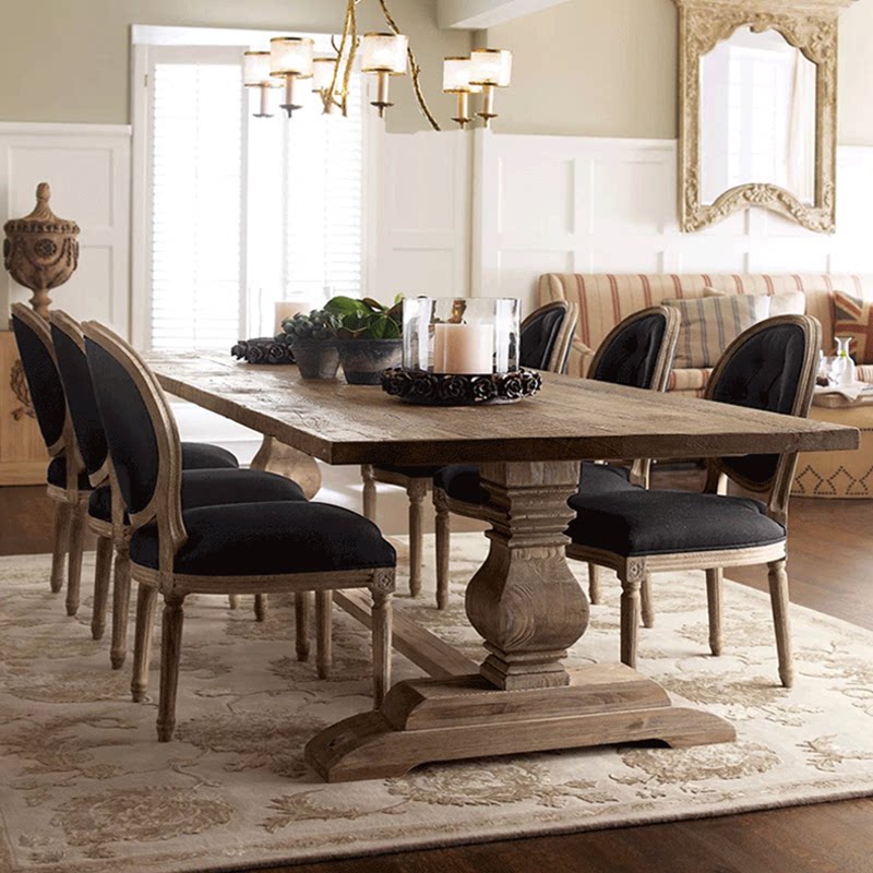 Solid wood large board long table American country retro dining table chair combination log old simple conference table tea table