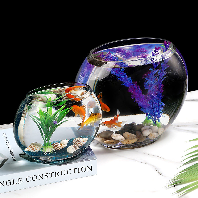 Small creative flat glass goldfish fish tank oval home desktop hydroponic peacock fish with filter cylinder-Taobao