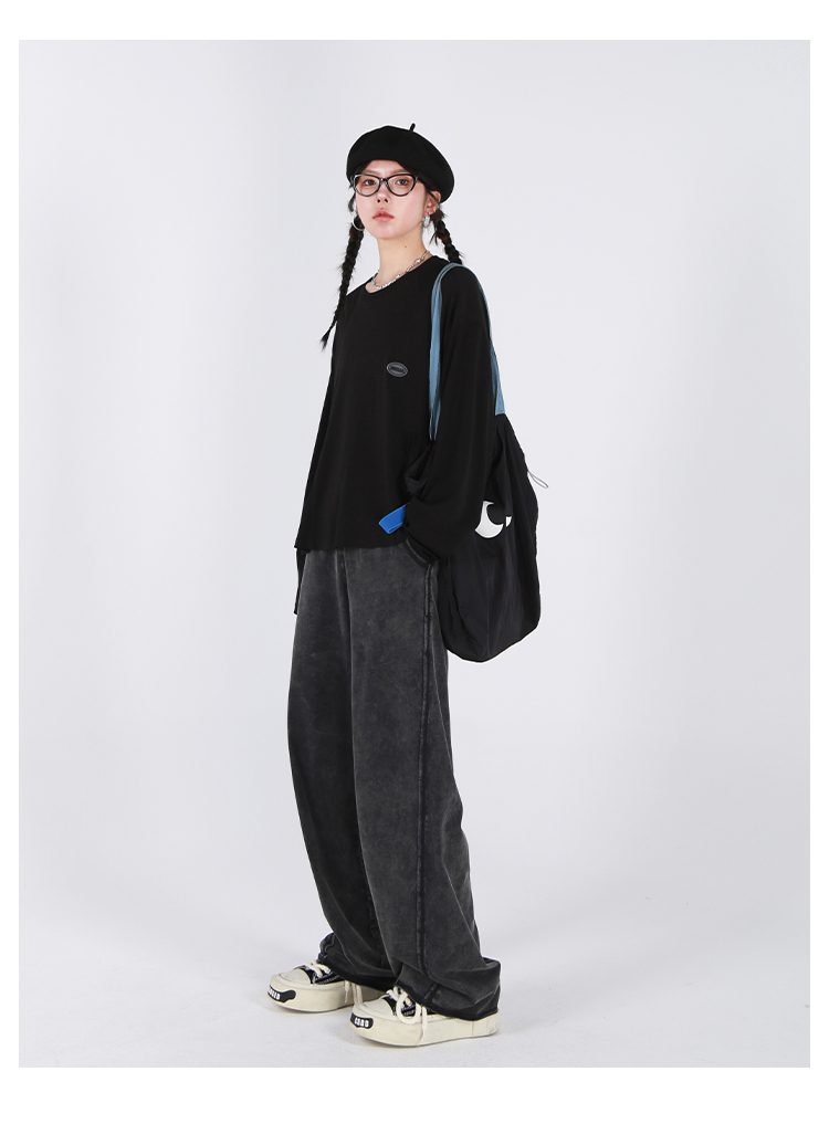 レトロバティックルーズカジュアルスウェットパンツ - パンツ レディース - その他の素材