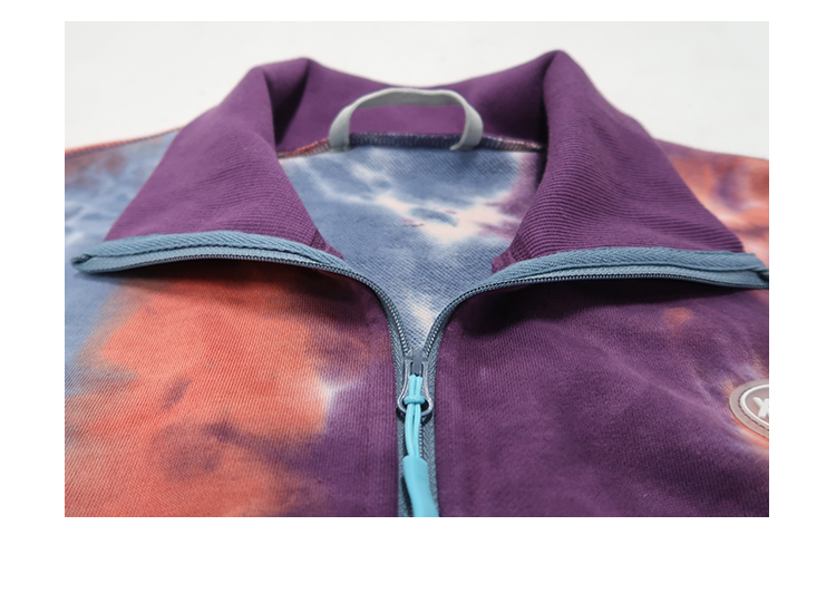 Women's small high collar tie-dyed cardigan sweater casual slim pure cotton baseball jacket - Women's Casual & Functional Jackets - Cotton & Hemp