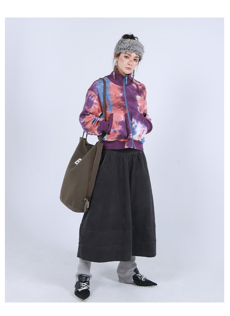 Women's small high collar tie-dyed cardigan sweater casual slim pure cotton baseball jacket - Women's Casual & Functional Jackets - Cotton & Hemp
