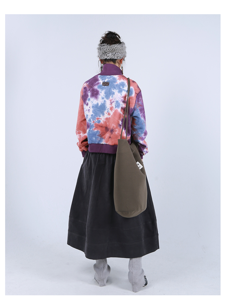 Women's small high collar tie-dyed cardigan sweater casual slim pure cotton baseball jacket - Women's Casual & Functional Jackets - Cotton & Hemp