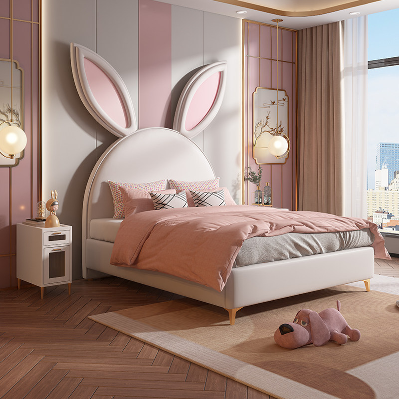 Child Bed Girl Princess Bed Bunny Bed Net Red Ins Rabbit Ears 1 5 m Cream SILENCE Extremely Minimalist Bed