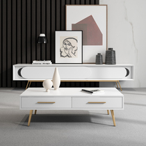 Light luxury TV cabinet coffee table combination white modern simple multi-layer solid wood Nordic TV cabinet small apartment super narrow