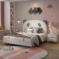 Nordic Creative panda leather bed bed childrens bed boy single bed light luxury modern simple childrens room girl princess bed