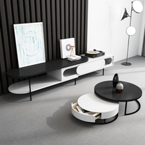 TV cabinet coffee table combination set modern simple small apartment Nordic light luxury telescopic TV cabinet size round coffee table