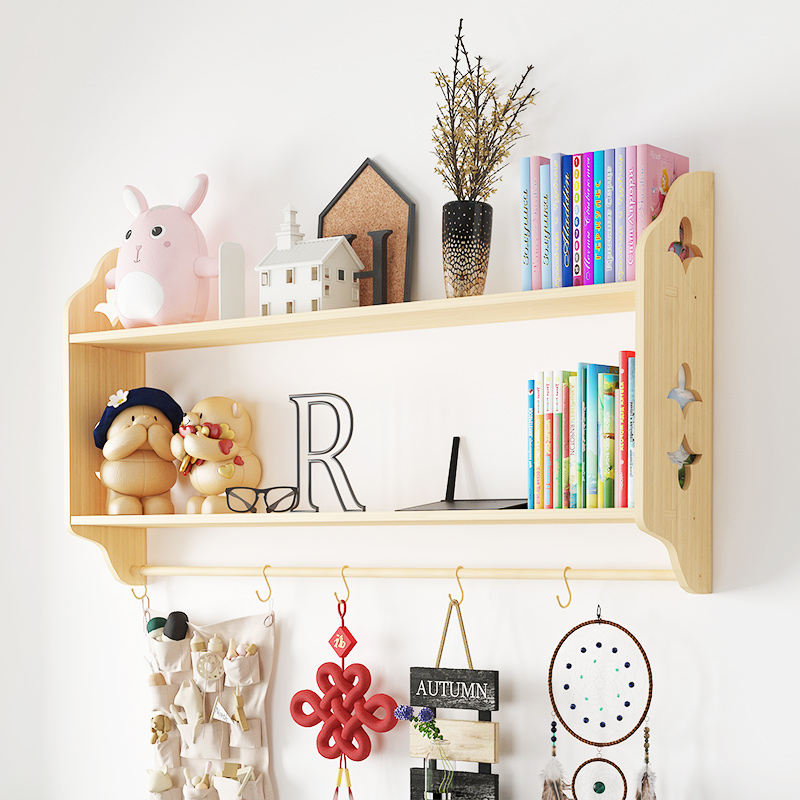 All solid wood children's wall-mounted bookshelf simple set-top box partition router storage rack wall shelf rack