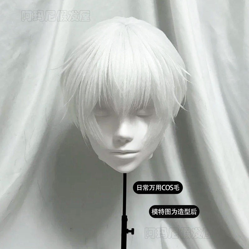 Men's Wig, Pure White Short Hair, Slightly Layered with Bangs, Natural Hair, Suitable for Daily Wear and Cosplay, Can Be Trimmed, Full Head Wig Men's Wig, Pure White Short Hair, Slightly Layered with Bangs, Natural Hair, Suitable for Daily Wear and Cosplay, Can Be Trimmed, Full Head Wig