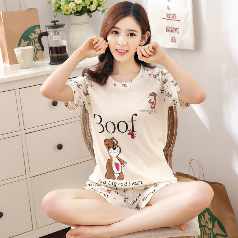 Bảo Kê một mi t-shirt quần short đồ ngủ phù hợp với mùa hè ngắn tay hai mảnh thiết lập lớn mã nhà thoải mái mô hình mẹ thời trang.