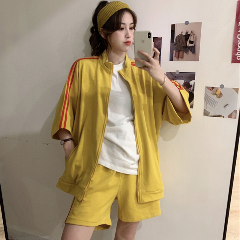 Sportswear thiết lập năm 2020 mới nữ Xia Hàn Quốc phiên bản của studentnet đỏ cổng kiểu quần short loose-fitting giản dị hai mảnh bộ