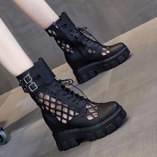 Martin boots women's shoes 2022 Summer new net red hollowed-out breathable short boots 100 lap thick bottom heightening cool boots woman