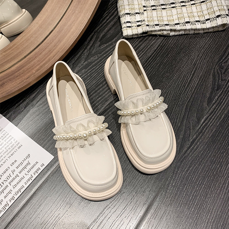 Retro pearl small leather shoes Inn Wind female fit dresses Mary Jane shoes 2022 Spring and autumn money Single shoes Japanese Jk shoes