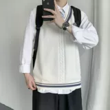 Комплект, рубашка, трикотажный жилет, свитер, униформа для влюбленных, 4 предмета, V-образный вырез