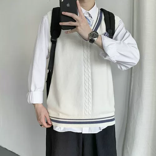 Комплект, рубашка, трикотажный жилет, свитер, униформа для влюбленных, 4 предмета, V-образный вырез