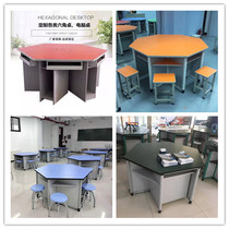 Student hexagon computer table six side table computer table hexagon experimental table experimental table hexagon computer training table