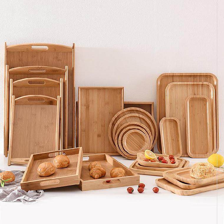 Bakery Sushi plate Flat-bottomed breakfast round plate Wooden bread tray Chinese high-side hotel Western decoration barbecue