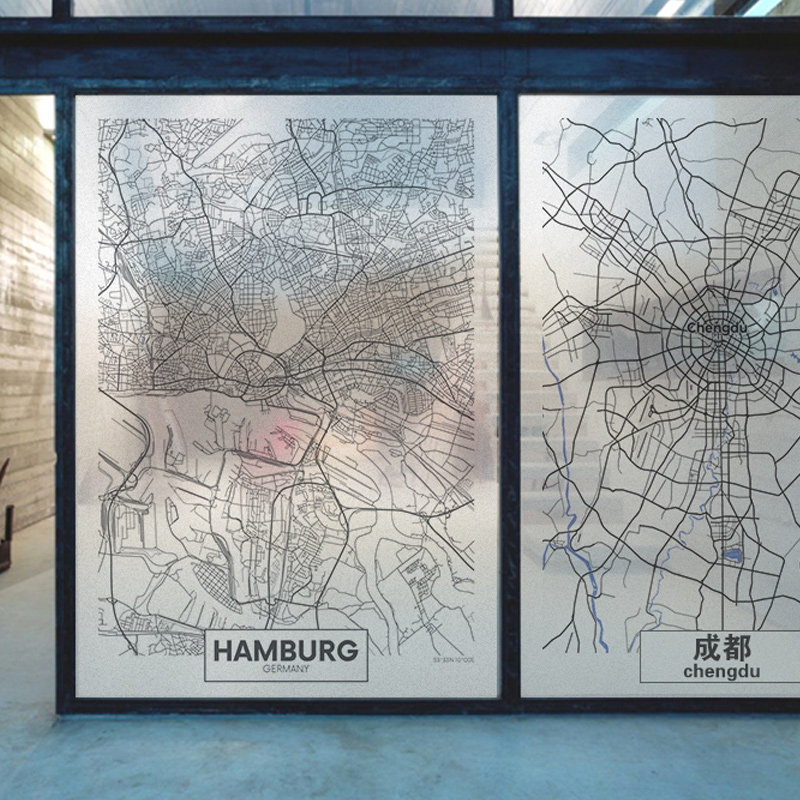 [USD 13.36] Custom Art Map Office Frosted Glass Stickers Transparent ...