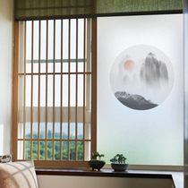 Ink painting glue-free frosted window sticker Bedroom living room moving door electrostatic film Ancient landscape painting Chinese style glass sticker