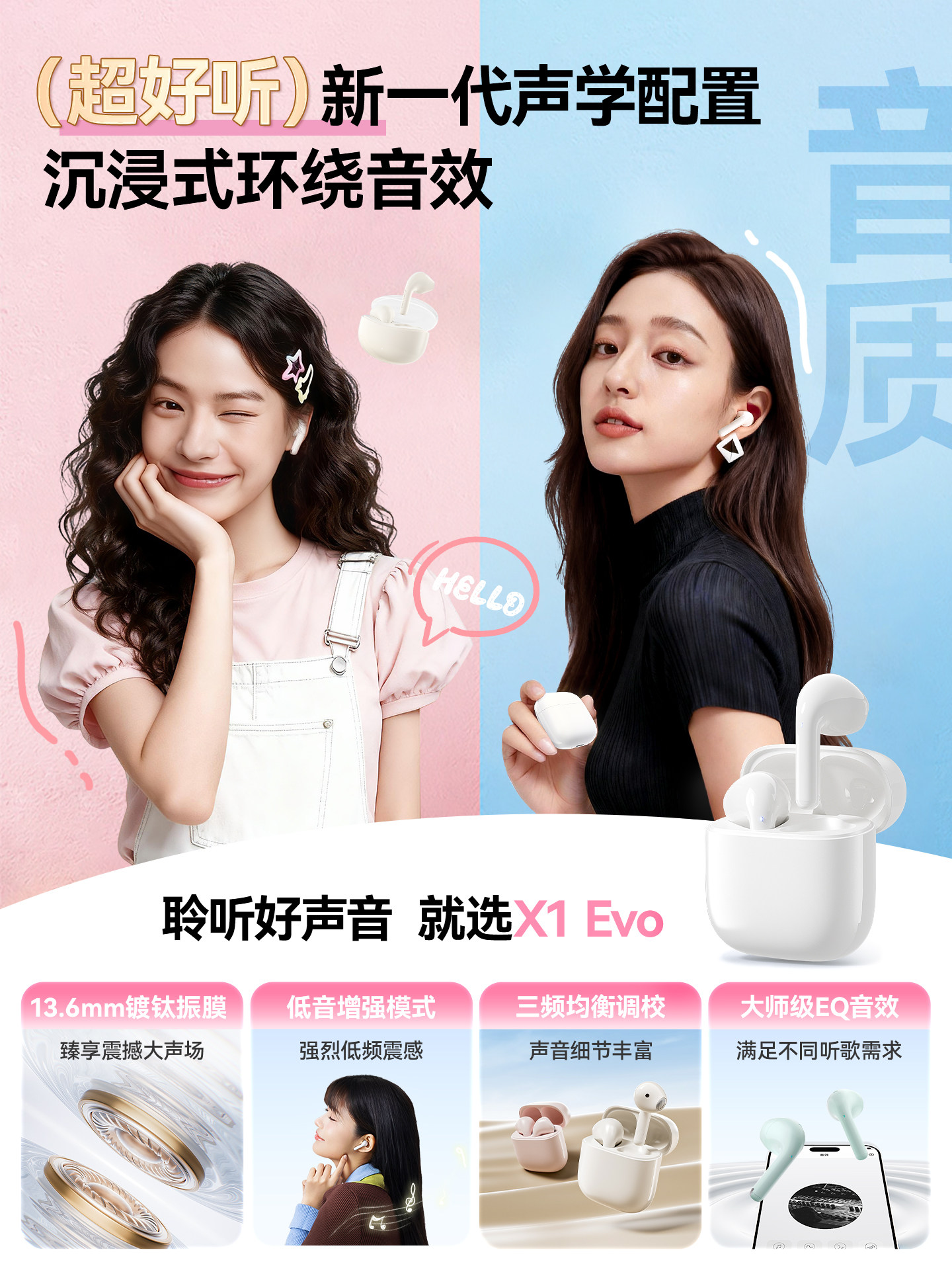 Edifier Little Milk Bean Bluetooth Earphones True Wireless Semi-In-Ear New Model Sports Gaming Noise Reduction Ultra-Long Battery Life X1