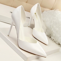 2021 new autumn high heels women Summer thin heel pointed 10cm White Joker shallow mouth sexy night womens single shoes