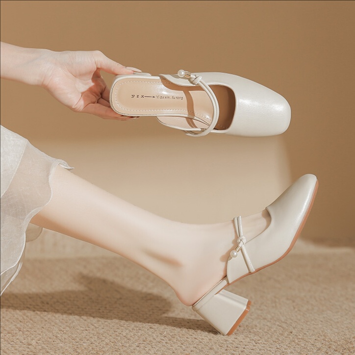 Belle Benny Sheepskin Closed-Toe Half Slippers for Women, Summer 2026 New Mary Jane Style, Suitable for Wearing with Skirts, Single Shoes, Sandals, and Slippers