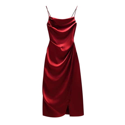 Летнее красное сексуальное платье-комбинация, приталенное платье
