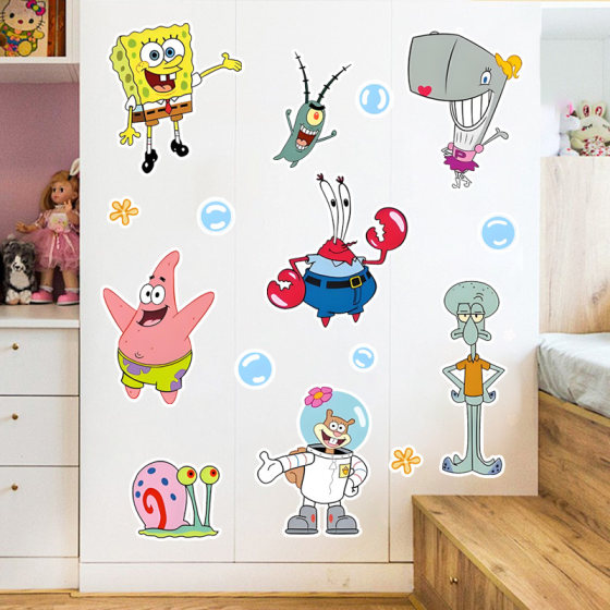海绵宝宝墙贴纸卡通浴室厨房玻璃门衣柜装饰贴画可爱卡通自粘防水