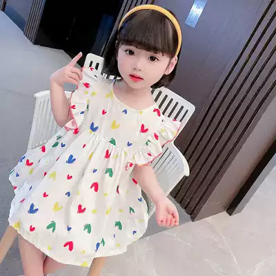 2021 new girls Net red dress summer baby skirt Korean love print children Foreign Princess dress