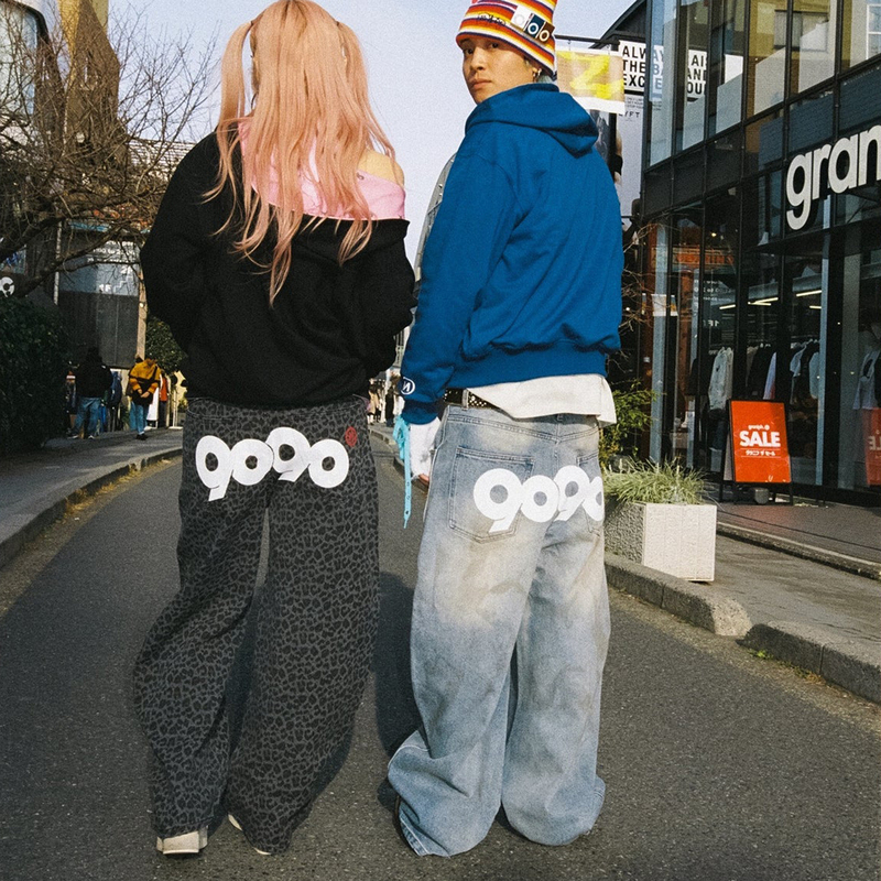 Japanese Street Style 90S Washed Vintage Camouflage Leopard Print Y2K Skateboard Loose Scimitar Denim Straight-Leg Pants for Men and Women Japanese Street Style 90S Washed Vintage Camouflage Leopard Print Y2K Skateboard Loose Scimitar Denim Straight-Leg Pants for Men and Women