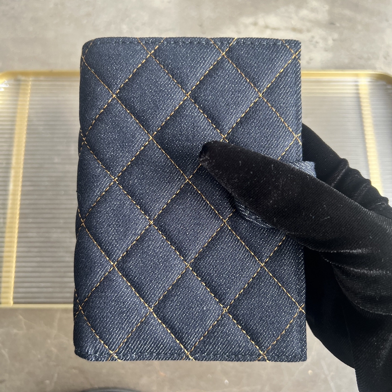 Genuine Leather Denim Chanel-Style Three-In-One Card Holder Passport Holder First-Layer Cowhide Multifunctional Document Protector