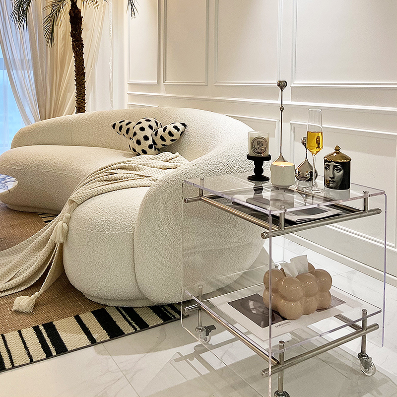 Used Acrylic Trolley for Living Room, ins Sofa Side Tables, Bedside Table, Trendy Movable Stainless Steel Storage Rack Used Acrylic Trolley for Living Room, ins Sofa Side Tables, Bedside Table, Trendy Movable Stainless Steel Storage Rack