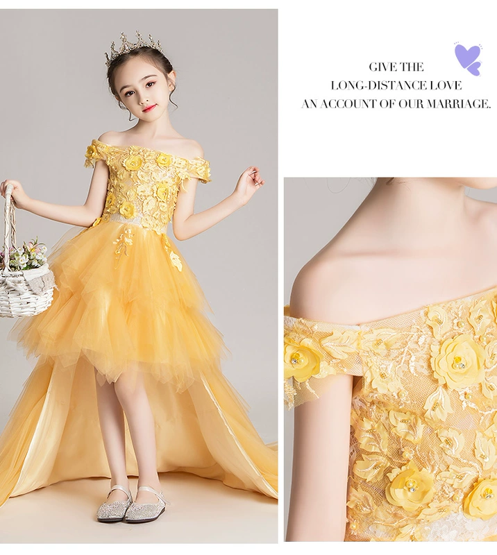 Cô gái chủ nhà catwalk váy công chúa váy pettiskirt cô bé váy dạ hội trẻ em váy cưới dài trang phục piano - Váy trẻ em