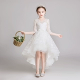 Белое свадебное платье, наряд маленькой принцессы, лонгслив, наряд для музыкальных выступлений, из фатина