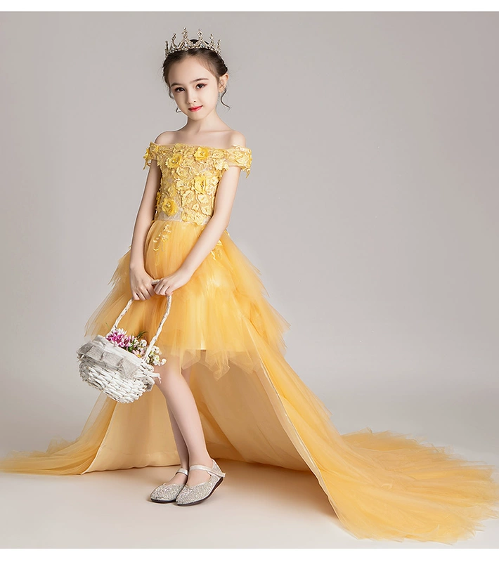 Cô gái chủ nhà catwalk váy công chúa váy pettiskirt cô bé váy dạ hội trẻ em váy cưới dài trang phục piano - Váy trẻ em