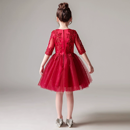 Красный детский наряд маленькой принцессы, пианино, наряд для музыкальных выступлений, платье девочки цветочницы, подарок на день рождения, осенний сезон