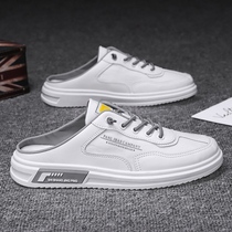 Canvas shoes mens trend Joker casual board shoes White summer breathable lazy people with heel-free half-drag sandals
