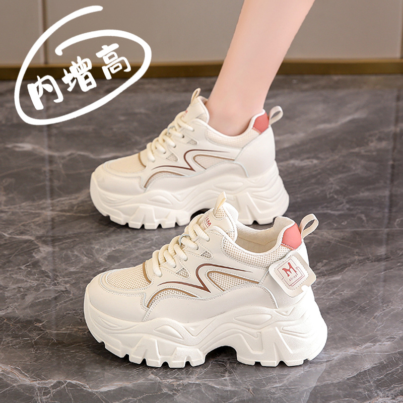 Women's Shoes 2026 Spring and Summer New Style Mesh Breathable Sneakers Thick-Soled Height-Increasing White Chunky Dad Shoes