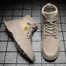  Mens shoes Summer high-top British tooling Canvas Martin boots non-slip wear-resistant construction site work work labor insurance shoes