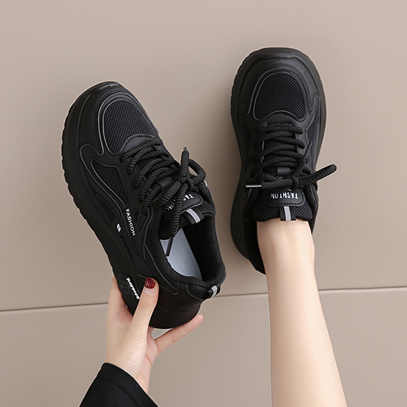 Black Sneakers for Women 2026 Spring and Summer New Mesh Work Versatile Casual Shoes Lightweight Soft Sole Non-Slip Dad Shoes