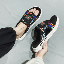 2021 new slippers mens summer wear non-slip wear-resistant trend one-word drag beach casual sandals ins tide