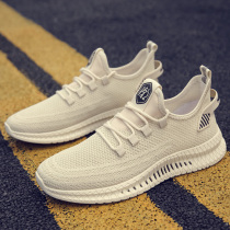 Mens shoes summer breathable sports running flying woven shoes casual all-match mesh trendy shoes Korean version of the trend mens mesh shoes