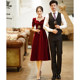 The bride's wine red toast suit can usually wear velvet winter dress back door dress new engagement 2021 women