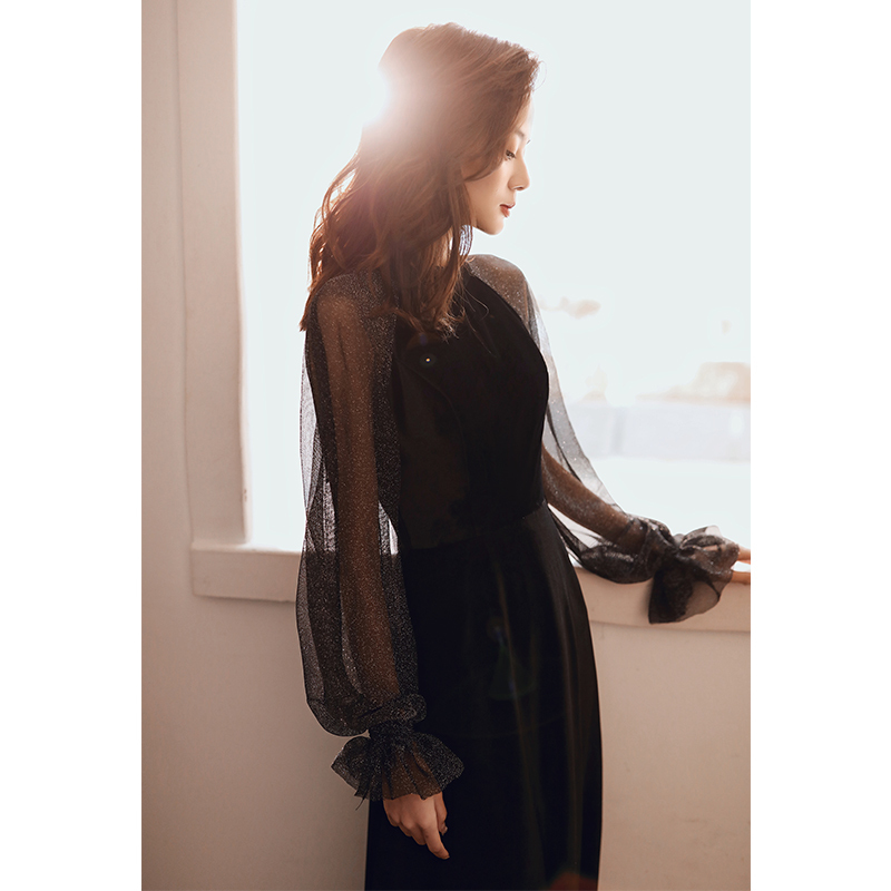 Black Dress 2025 New Style Graduation Dress Can Be Worn Casually Retro Lace Hepburn Style Dress for Dates, Annual Meetings, and Evening Wear