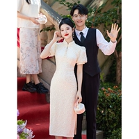 Легкая шампанская юбка с короткими рукавами средняя длина FMS 2795