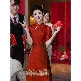 Вечернее платье, красное свадебное платье, ципао, комплект, китайский стиль
