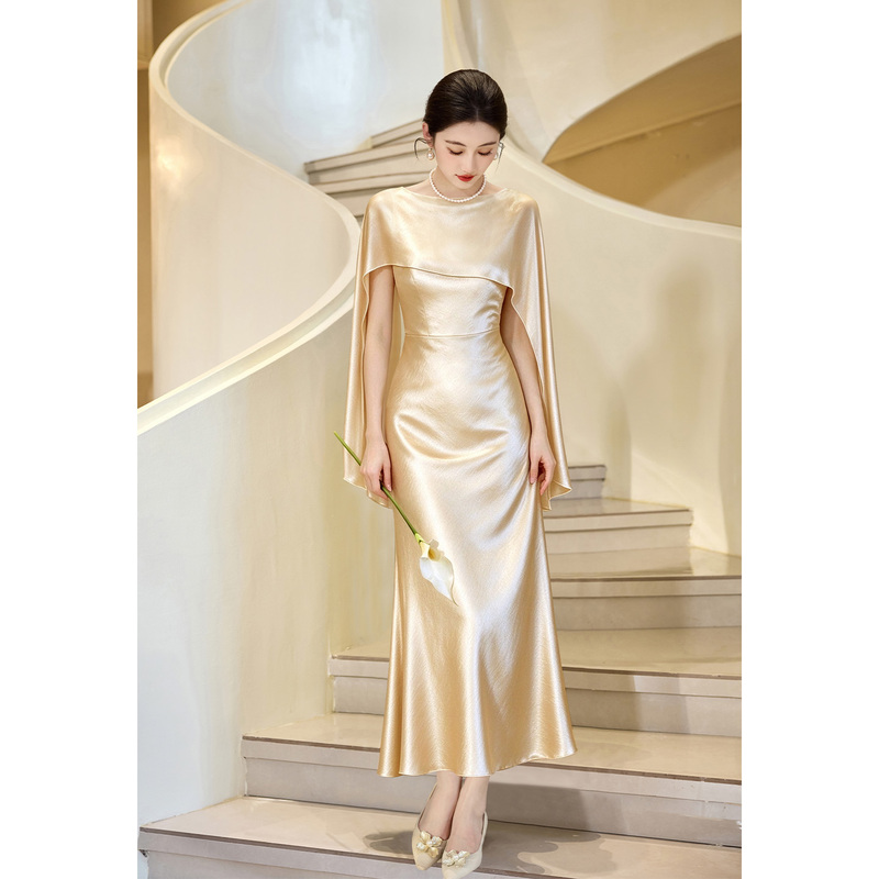 High-End Light Luxury Gold Dress for Birthday Party Host, Annual Meeting, Formal Occasion, Engagement Dress, Toast Dress
