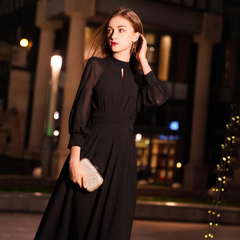 Black Evening Dress for Women 2024 New Style, Suitable for Everyday Wear, Banquets, Art Exams, Annual Meetings, Hostess, Graduation, Long Dress